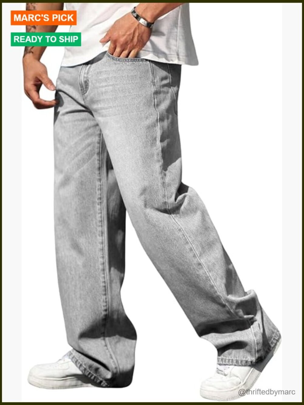 Men's High Waist Loose Baggy Straight Leg Denim Pants